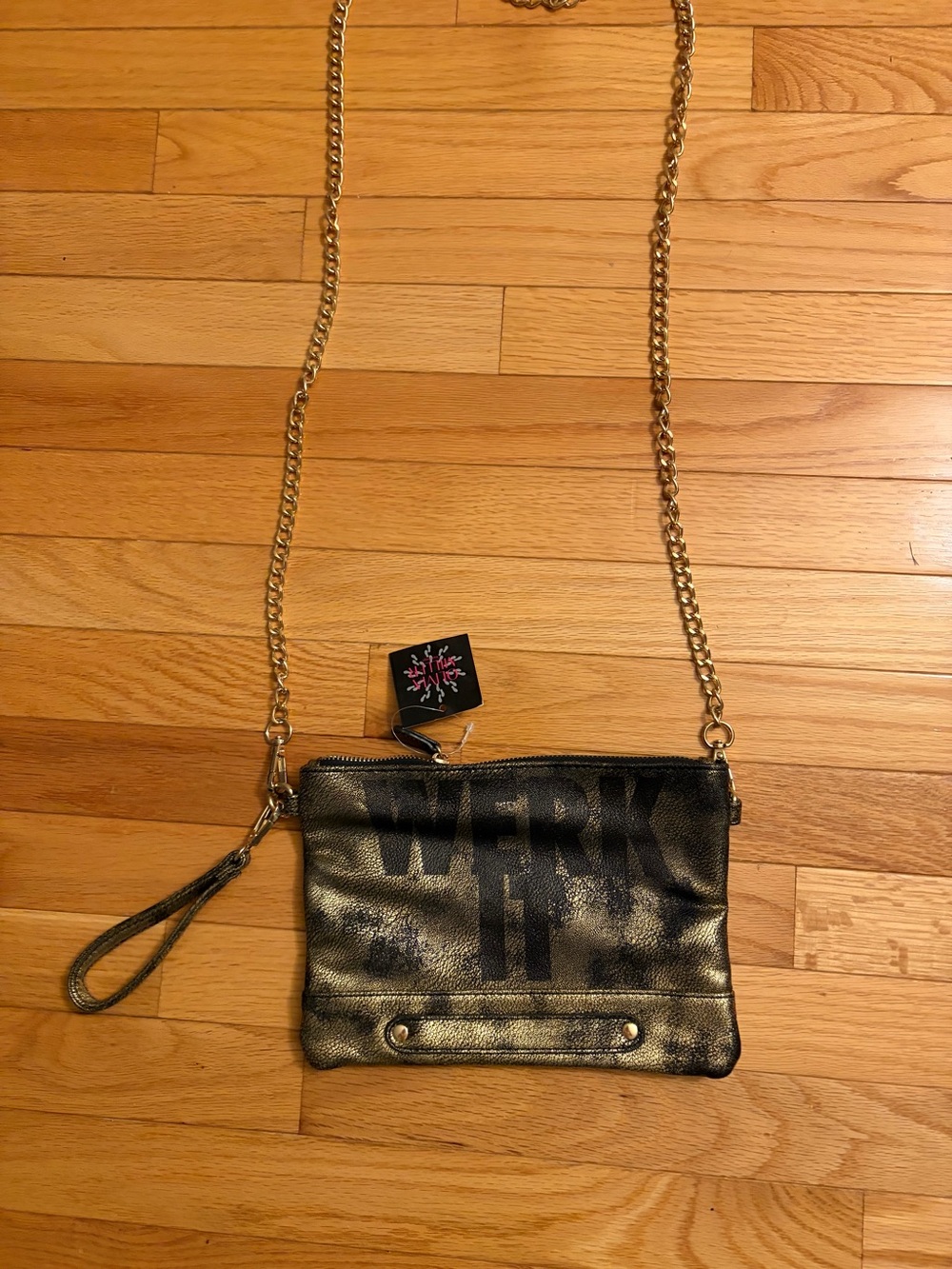 Metallic Black & Gold Crossbody Wristlet -